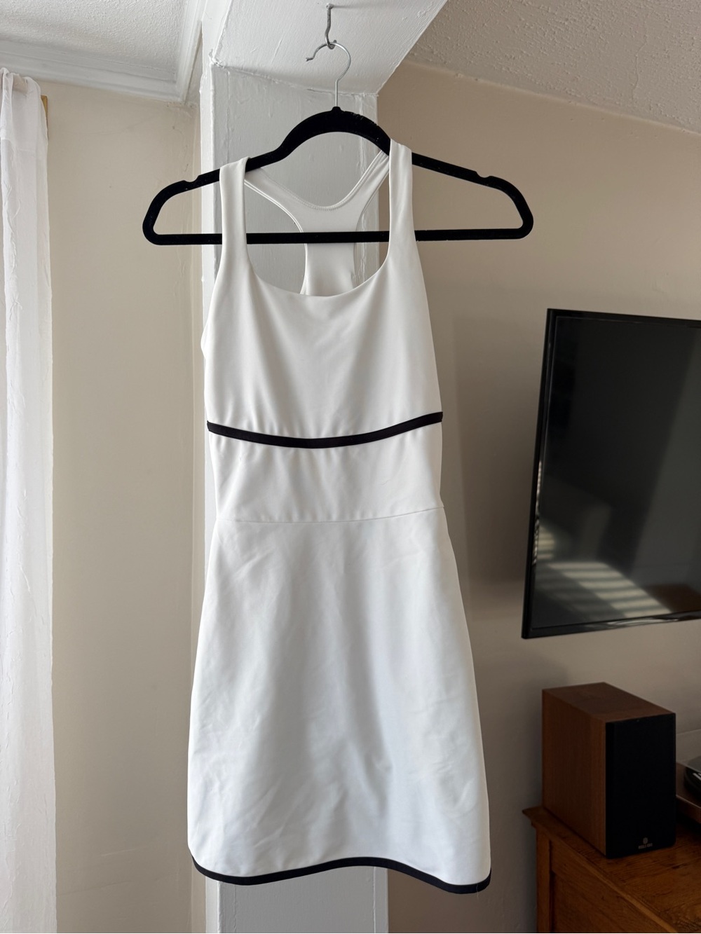 Old Navy PowerSoft Athletic Dress XS White Black Piping Racerback Tennis